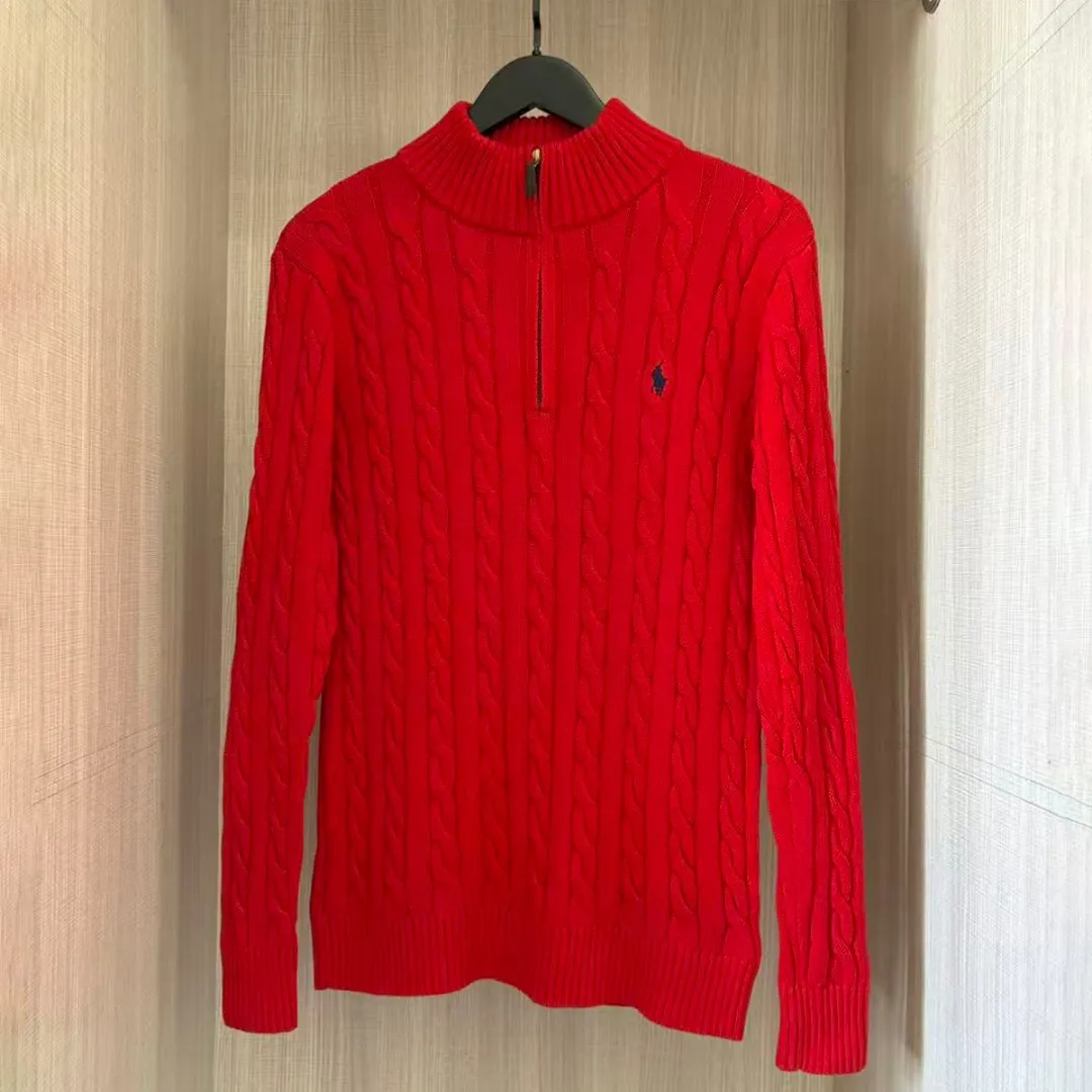 P250 RALPH LAUREN Ralph Lauren twelve colors classic small label embroidery stand collar long-sleeved half-zip knitted sweater men's and women's couple tops Color: White Black Navy Blue Gray Pink Red Khaki Dark Red Yellow Blue Apricot Dark Green Size: S M L XL Material: Cotton Weight: 650g